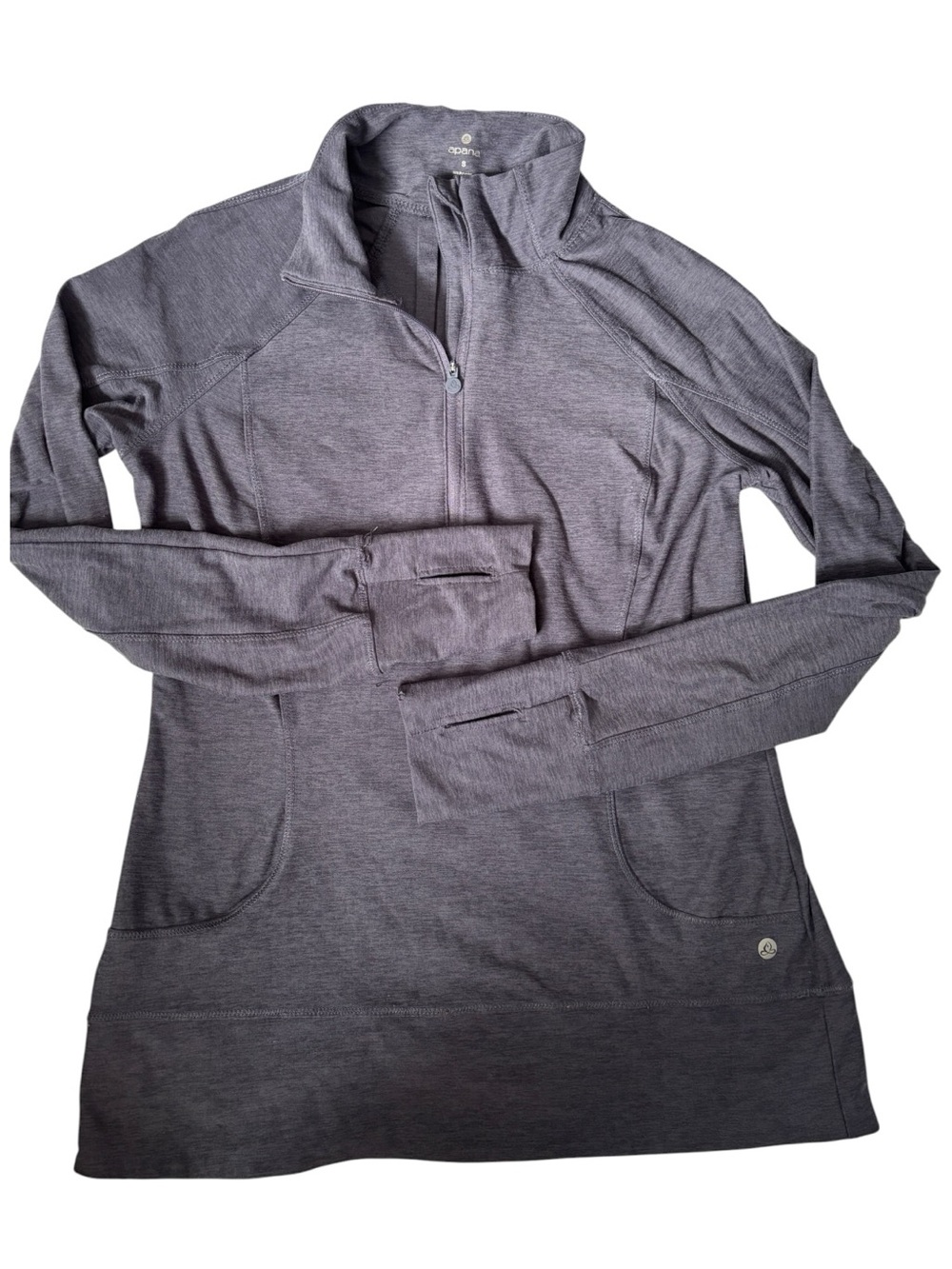 Apana Gray Quarter Zip Athletic Pullover Small Thumbhole Active Top